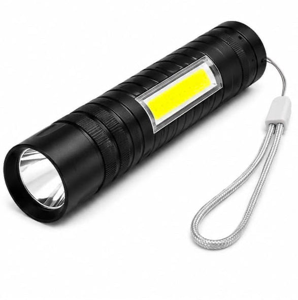 MIZUTI TR12 Rechargeable LED Torch – Portable Flashlight with COB Side Light, USB Charging & Carrying Case