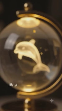 Golden Dolphin Crystal Globe 3D LED Night Lamp | Decorative Table Light & Home Décor